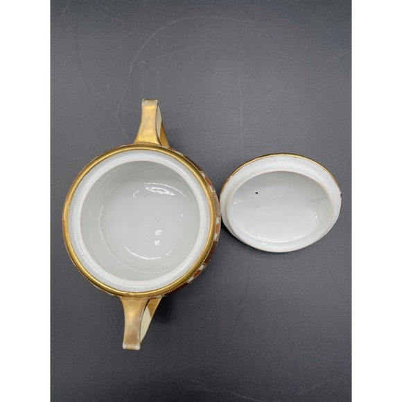Vintage Nippon Hand Painted Sugar Bowl and Creamer Set Gold Trim Rose Design - Picture 14 of 15